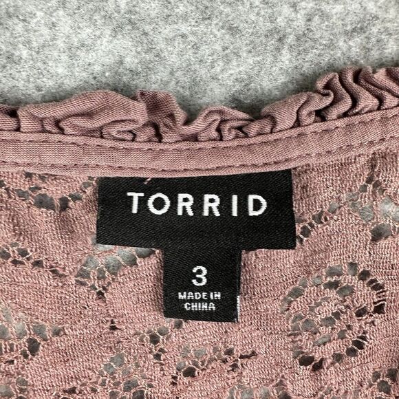 Torrid Mini Challis Ruffle Neck Shirt Dress Womens 3X Rose Taupe Pockets Lace - Picture 15 of 16